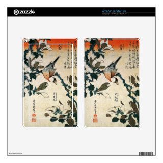 Java Sparrow and Kobushi Magnolia (by Hokusai) Skins For Kindle Fire