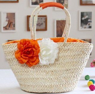 Creativelife Handmade Straw Bag Beach Tote Shoulder Bag For Women, two flowers  Diaper Tote Bags  Baby