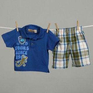 Kids Headquarter Infant Boy's Lizard Polo and Plaid Shorts Set Boys' Sets
