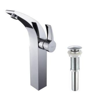 KRAUS Illusio Single Hole 1 Handle Mid Arc Bathroom Vessel Faucet with Pop Up Drain in Chrome KEF 14700 PU 10CH
