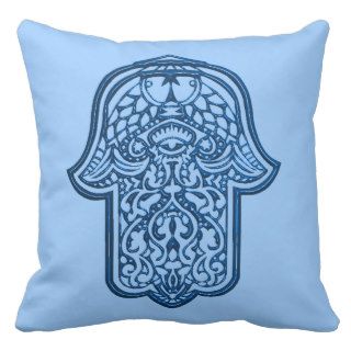 Henna Hand of Hamsa (Blue) Throw Pillow