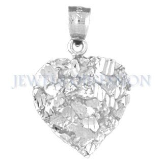 14K White Gold Nugget Heart Pendant Jewelry