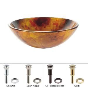 KRAUS Glass Vessel Sink in Amber with Pop up Drain and Mounting Ring in Oil Rubbed Bronze DISCONTINUED GV 421 ORB