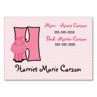Child's Emergency Information Cards Letter H Business Cards