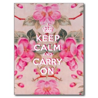 Girly keep calmVintage pink elegant floral roses Post Cards
