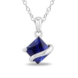Miadora Sterling Silver Created Sapphire Fashion Necklace Miadora Gemstone Necklaces