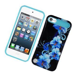 For iPod touch 5 5G 5th GEN TWO TONE Night Glow HYBRID Case Blue Flowers 