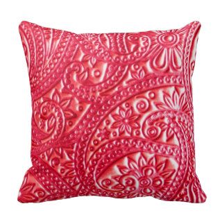 Paisley Faux Leather Fire Red Pillows