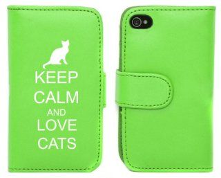 Blue Apple iPhone 5 5S 5LP423 Leather Wallet Case Cover Keep Calm and Love Cats Cell Phones & Accessories