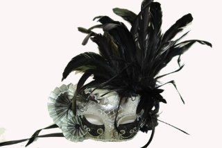 Black And Silver Half Mask With Fans And Feathers  package of 24 Toys & Games