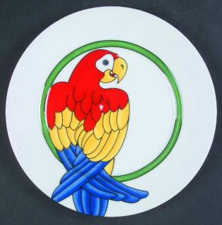 Fitz & Floyd Parrot In Ring Salad Plate, Fine China Dinnerware   Parrot In Green