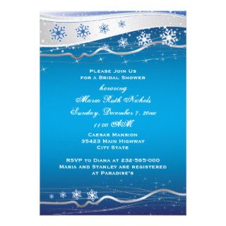 Blue, silver grey snowflake wedding bridal shower invites