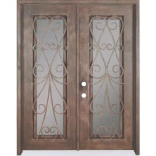62 in. x 81 in. Copper Prehung Right Hand Inswing Wrought Iron Double Straight Top Entry Door TR103