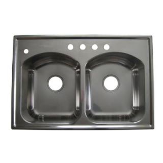 American Standard Culinaire Top Mount Stainless Steel 33x22x8.25 4 Hole Double Bowl Kitchen Sink in Stainless Steel DISCONTINUED 7502.403.075