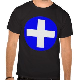 Plus Sign in white with blue T shirts