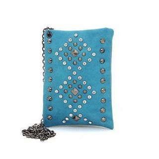 HPW   Women's Mini Rhinestone Studded Messenger Bag w/ Long Chain Strap   Turquoise Color Turquoise  