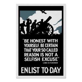 Enlist To Day    Lord Kitchener WWI Print