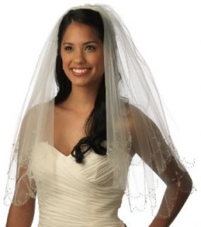 Wedding Bridal Veil, 2 Layer, Pearl Beaded, Elbow 427EIV Apparel Accessories