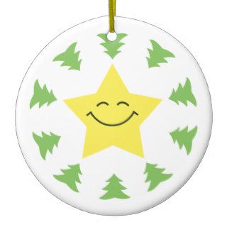Smiling Star Amongst Pine Trees Christmas Ornament