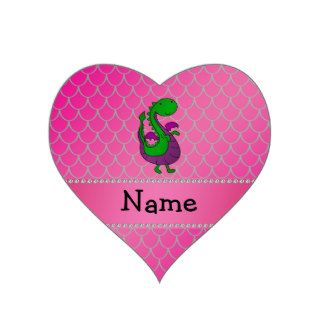 Personalized name green dragon pink scales heart sticker