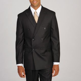 Caravelli Italy Men's Superior 150 Double Breasted Tonal Black Suit Suits