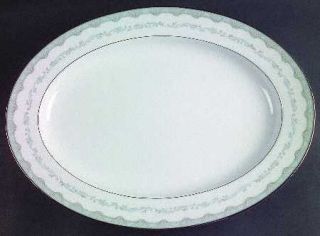Noritake Margaret 16 Oval Serving Platter, Fine China Dinnerware   Green Band W