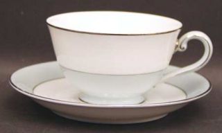 Seyei 398 (Rim) Footed Cup & Saucer Set, Fine China Dinnerware   Gray Color Band