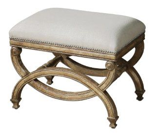 Uttermost 23052   White Mahogany Small Bench   Antiqued Almond Finish   Karline Collection   Storage Benches