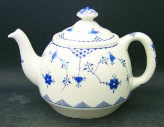 Furnivals Denmark Blue Teapot & Lid, Fine China Dinnerware   Blue Flowers&Scales