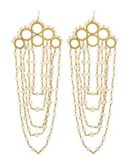 Multi Hoop Pearl/Crystal Chandelier Earrings, White
