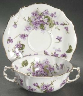 Hammersley Victorian Violets Flat Cream Soup Bowl & Saucer Set, Fine China Dinne