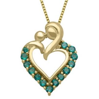 0.08 CT.T.W. Created Emerald Heart Framed Mothers Jewel Necklace Yellow Gold
