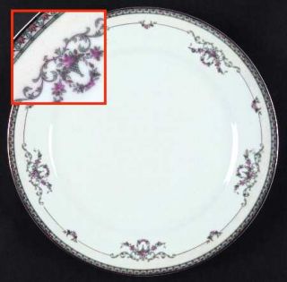 Noritake Lincoln Dinner Plate, Fine China Dinnerware   Patent 68469,Green Scroll