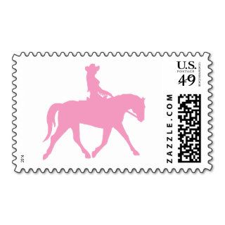 Cowgirl Riding Her Horse (pink) Postage Stamps