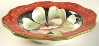 Scarlet Magnolia Large Rim Soup Bowl, Fine China Dinnerware   Large Flower,Red,B