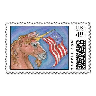 Patriotic Unicorn Waving American Flag Postage
