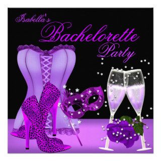 Bachelorette Party Purple Mask Leopard Heel Corset Personalized Invite