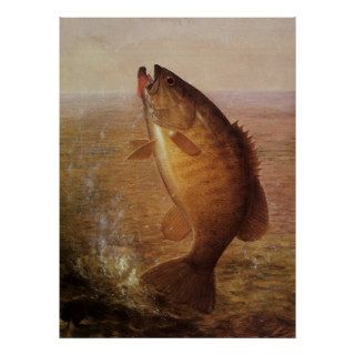 Vintage Sports Fishing, Largemouth Brown Bass Lake Poster