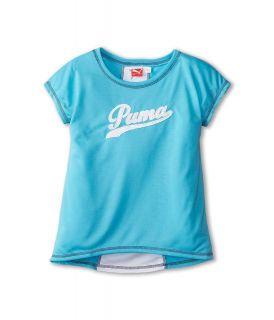 Puma Kids PUMA High Low Mesh Inset Tee Girls Short Sleeve Pullover (Blue)