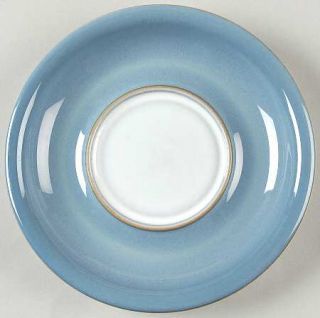 Denby Langley Castile Saucer, Fine China Dinnerware   Blue Rim,Tan Verge&Geometr