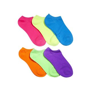 6 pk. No Show Socks, Fluorescent Solids, Womens