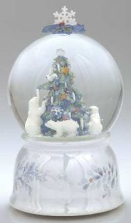 Pfaltzgraff Winter Frost Snow Globe, Fine China Dinnerware   Lavender/Blue Holly