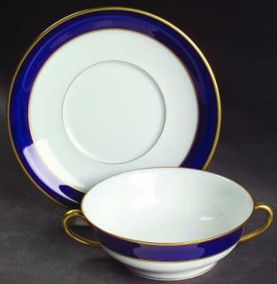 Haviland Turenne Cobalt Blue Footed Cream Soup Bowl & Saucer Set, Fine China Din