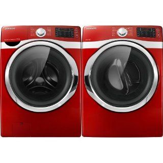 Samsung Tango Red 4.3 Cu Ft Steam Powerfoam Washer and 7.5 Steam Electric Dryer WF435ATGJRA_DV435ETGJRA Appliances