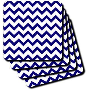 3dRose cst_110746_2 Chevron Pattern Navy Blue and White Zigzag Soft Coasters, Set of 8  