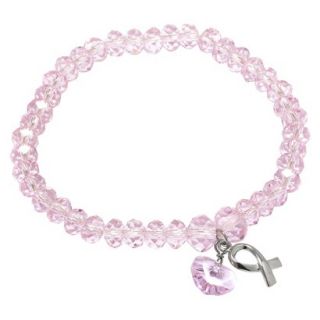Sterling Silver Cancer Awareness Tag Stretch Pink Crystal Bracelet  Silver/Pink