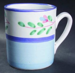 Caleca Blue Garland Mug, Fine China Dinnerware   Pink & Blue Flowers
