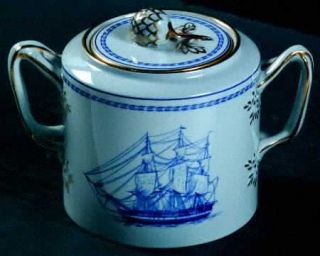 Spode Trade Winds Blue Sugar Bowl & Lid, Fine China Dinnerware   Blue Bands And