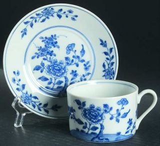Winterthur Hampton Flat Cup & Saucer Set, Fine China Dinnerware   Blue Flowers&L