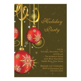 Gold Snowflakes Ornament Holiday Party Invitation